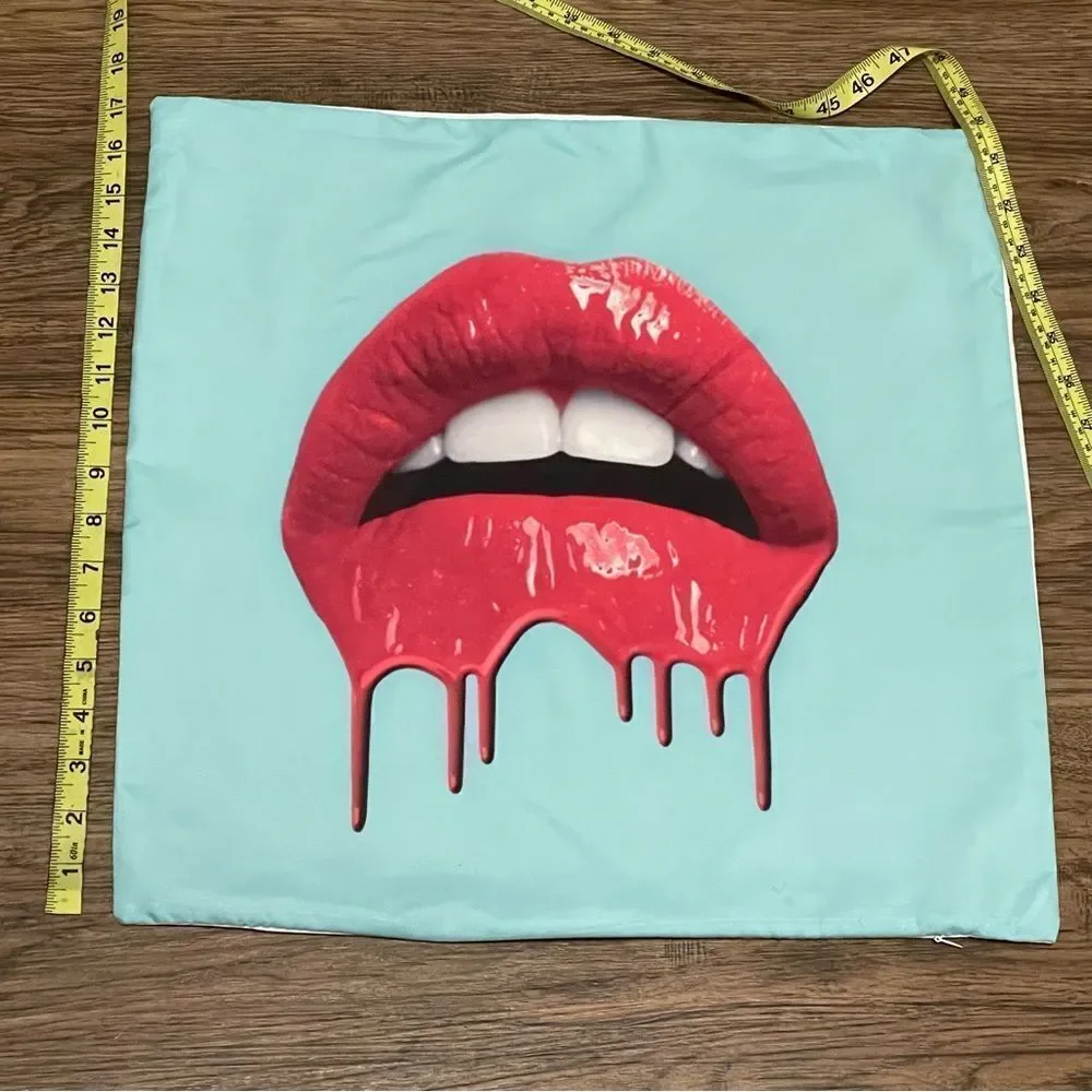 NWOT Red Melting Lips on Blue Background Pillowcase